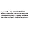 The ingredients list for the Jr Thai Sweet Chil Seas X6, which includes sugar, spices like dried onion and chillies, salt, and rice flour.