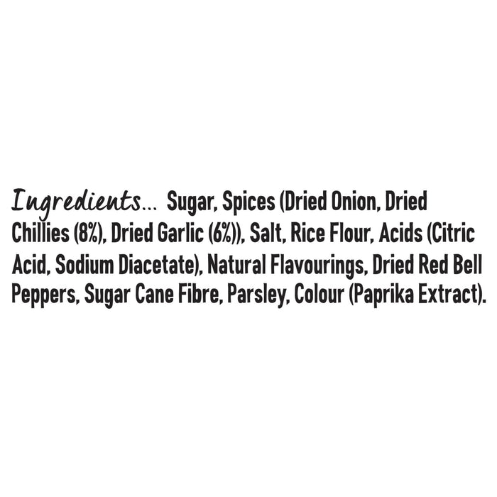 The ingredients list for the Jr Thai Sweet Chil Seas X6, which includes sugar, spices like dried onion and chillies, salt, and rice flour.