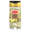A clear jar of Schwartz Lemon Pepper Seasoning, part of the Jr Lemon Pepper Seas X6 product line, is shown with a gold and black lid and a label featuring lemon wedges and peppercorns.