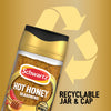A promotional graphic highlighting the sustainability of the Jr Hot Honey Seas X6 by Schwartz featuring a recyclable jar and cap against a gold background with a large recycling symbol.