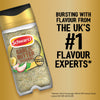 A bottle of Jr Garlic Butter Seas X6 by Schwartz is displayed against a gold background with text claiming it is from the UK number one flavour experts.