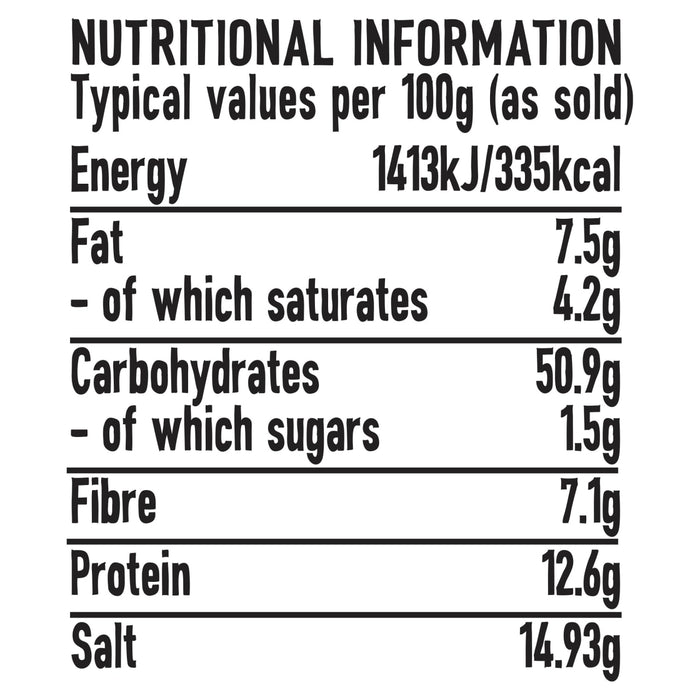 A nutritional information label lists the typical values per 100g for the Jr Garlic Butter Seas X6, including 335 calories, 7.5g of fat, and 12.6g of protein.