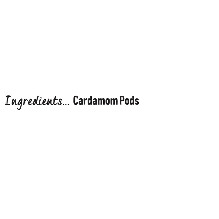 A graphic listing the ingredients for Schwartz Whole Cardamon 26G which consists of cardamom pods.