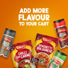 An advertisement encourages shoppers to add more flavor to their cart with a display of Schwartz products, including recipe mixes for Spaghetti Bolognese and Chilli Con Carne, and seasonings like the Schwartz Crushed Chillies 29G.