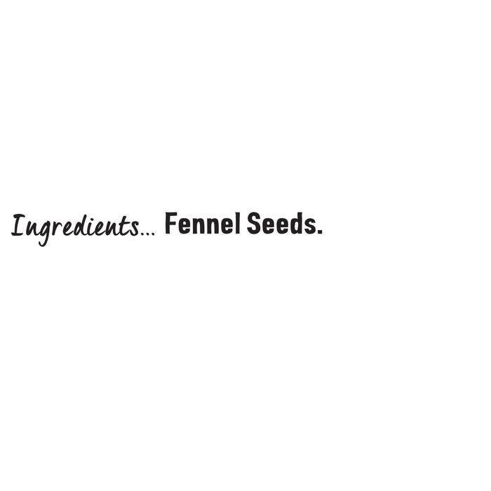 A simple graphic lists the ingredients for Schwartz Fennel Seeds 28G against a plain white background.
