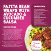 This recipe infographic for fajita bean wraps with avocado and cucumber salsa features Schwartz Fajita Seasoning 46G as a key ingredient for the mini bean burgers.