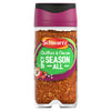 A clear glass jar of Schwartz Chillies & Onion Spicy Season All, 47G features a vibrant green and purple label with illustrations of fresh red chillies and onion rings.