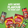 An advertisement with the text 'Add more flavour to your cart' features various Schwartz products like Black Pepper, Chilli Crushed, recipe mixes, and a jar of Schwartz Parsley, 3G, all arranged on a green background.
