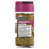 The back of a glass jar of Schwartz Garlic Italian Seasoning 43G is shown, detailing the ingredients and serving suggestions on the label.