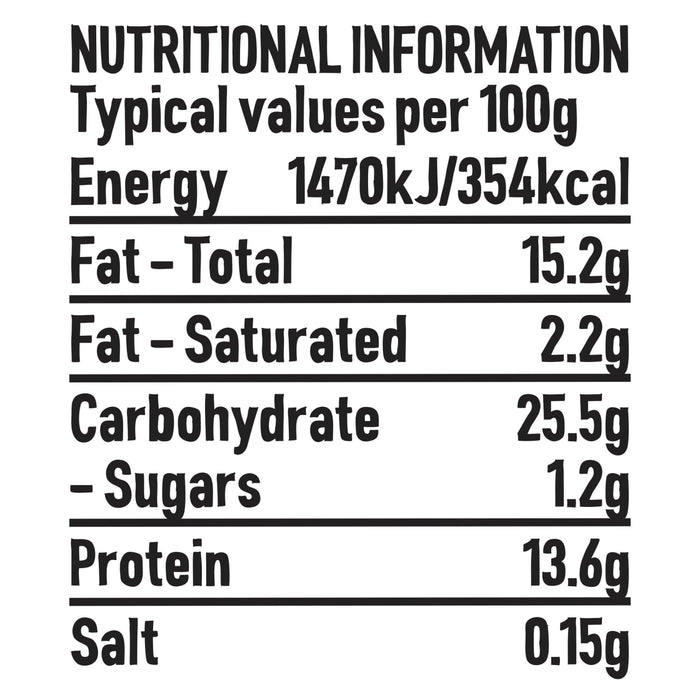 A nutritional information label for Schwartz Garam Masala 30G Jar showing typical values per 100g including 354 calories and 13.6g of protein.
