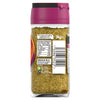A clear glass jar of Schwartz Sage & Onion Pork Seasoning 34G showing the nutritional information and recycling instructions on the back label