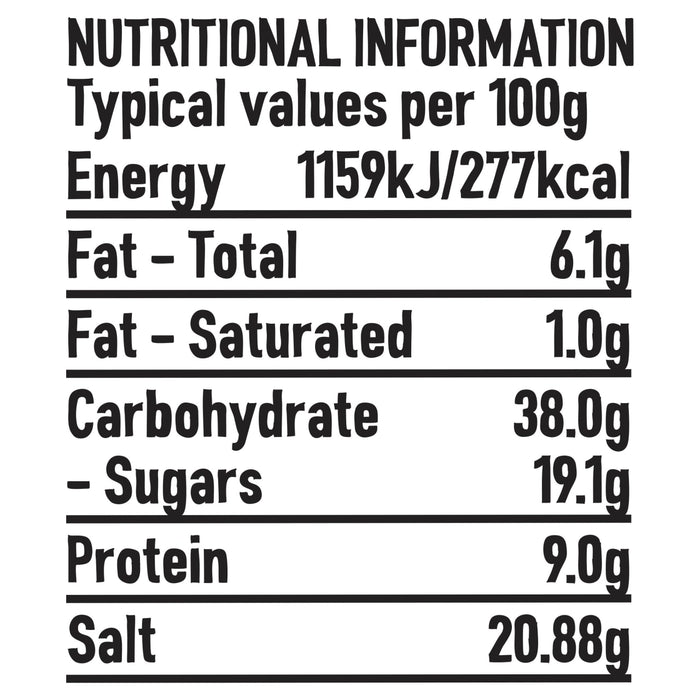The nutritional information table for Schwartz Classic Bbq Seasoning 44G, detailing values per 100g.