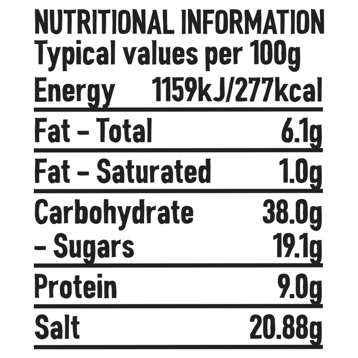 A nutritional information table infographic lists the typical values per 100g for Schwartz Classic Bbq Seasoning 44G.