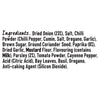 A detailed list of ingredients for the Schwartz Classic Bbq Seasoning 44G, which includes dried onion, salt, chilli powder, and paprika.