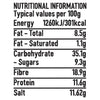 A nutritional information table for Schwartz Pepper & Garlic Steak Seasoning 46G, listing values per 100g for energy, fat, carbohydrates, fibre, protein, and salt.
