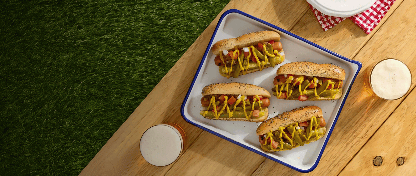 hot dogs on picnic table