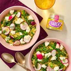 Garlicky Pea Asparagus Orzotto 