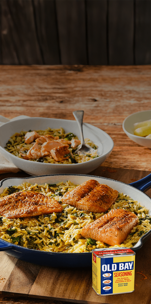 old bay product next to salmon dish