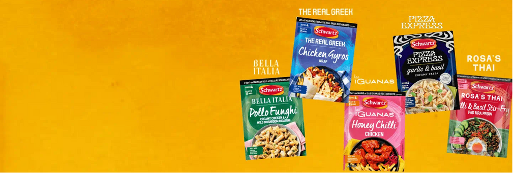 Recipe mixes from Rosas Thai, Pizza Express, Bella Italia, The Real Greek and Iguanas