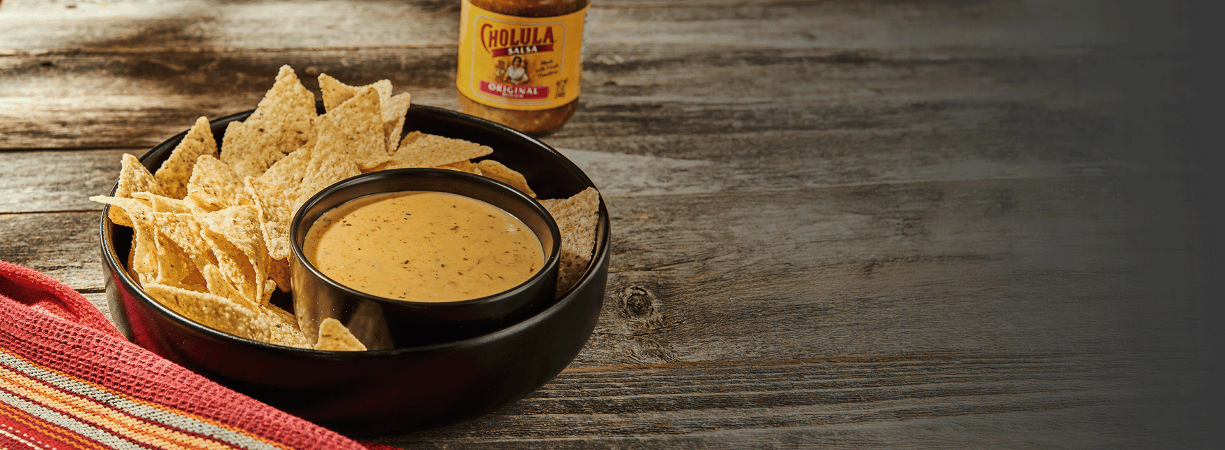 queso dip on table