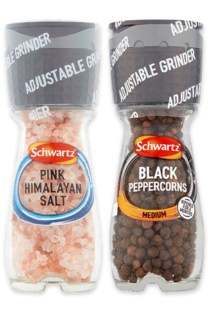 Pink Himalayan Salt and Black Peppercorns Grinders Set