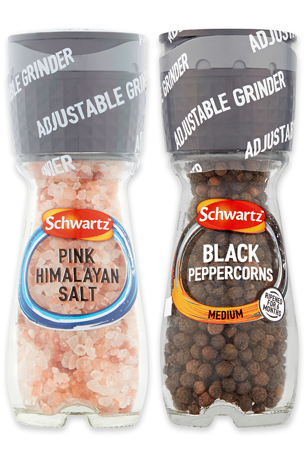 Pink Himalayan Salt and Black Peppercorns Grinders Set