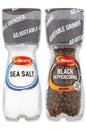 Sea Salt and Black Peppercorns Grinders Set