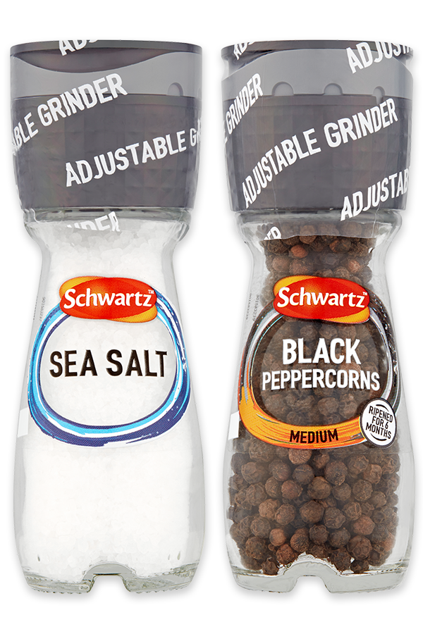 Sea Salt and Black Peppercorns Grinders Set